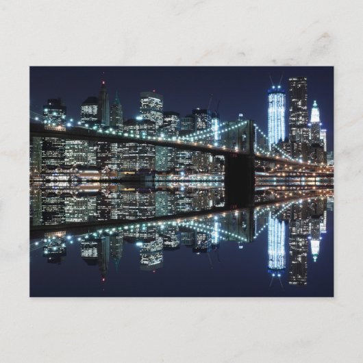 ブルックリン橋と夜の自由の女神 ポストカード (正面)