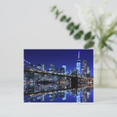 ブルックリン橋と夜の自由の女神 ポストカード (スタンド正面)