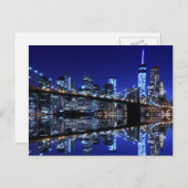 ブルックリン橋と夜の自由の女神 ポストカード (正面/裏面)