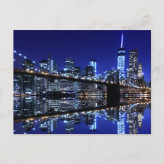 ブルックリン橋と夜の自由の女神 ポストカード