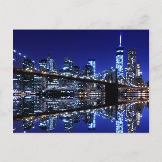 ブルックリン橋と夜の自由の女神 ポストカード (正面)