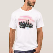 ブルックリン橋の夜の都市景観 - ピンクの夕焼け Tシャツ (正面)