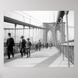 ブルックリン橋の歩行者たち 1909年 復刻写真 ポスター