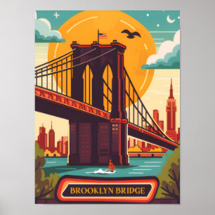 ブルックリン橋 マンハッタン NYC レトロ トラベル ポスター
