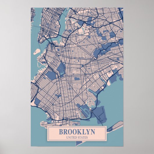 ブルックリン アメリカ合衆国 風の街の地図 旅行 ポスター (正面)