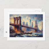 ブルックリン・ブリッジ・ニューヨークの街並み ポストカード (正面/裏面)