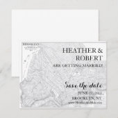 ブルックリン Save the Date - ヴィンテージマップ（グレー） セーブザデート (正面/裏面)