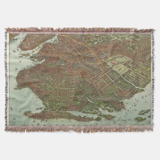 ブルックリンNY (1908年)のヴィンテージの地図 スローブランケット (正面)