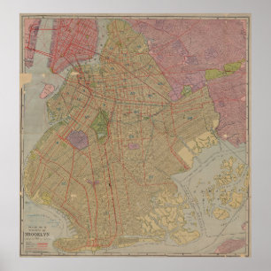 ブルックリンNY (1911年)のヴィンテージの地図 ポスター