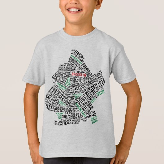 ブルックリンNYCタイポグラフィマップT型 Tシャツ (正面)