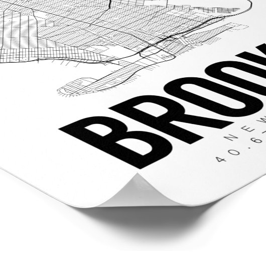 ブルックリンNYCミニマリスト地図アートポスター ポスター (角)