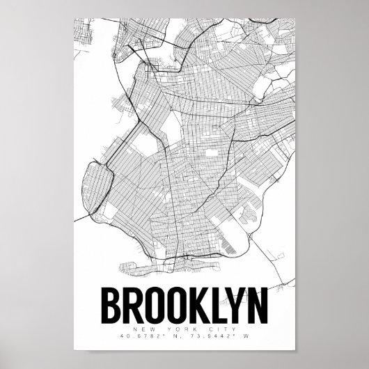 ブルックリンNYCミニマリスト地図アートポスター ポスター (正面)