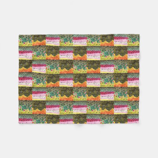 ブルック、レインボー、ブラウン·トラウト·フィッシャーマンズ フリースブランケット (正面(横))