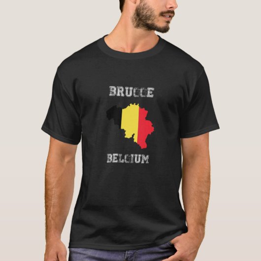 ブルッゲベルギーヴィンテージベルギー国旗の地図デザインプレ Tシャツ (正面)