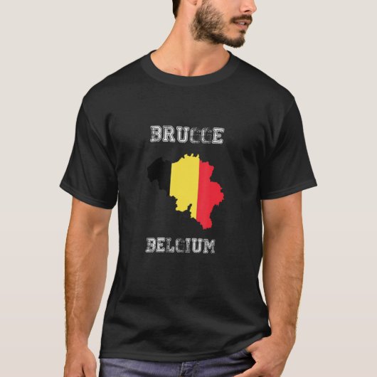 ブルッゲベルギーヴィンテージベルギー国旗の地図デザイン Tシャツ (正面)