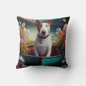 ブルテリアがパドルに：風光明媚な冒険 クッション (裏面)