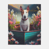 ブルテリアがパドルに:風光明媚な冒険 フリースブランケット (正面)