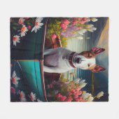 ブルテリアがパドルに:風光明媚な冒険 フリースブランケット (正面(横))