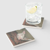 ブルテリアが毛布(色)の下にくるまった ストーンコースター (横)