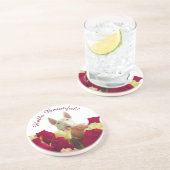 ブルテリアとバラグリーティング – Hello Beautiful コースター (側面)