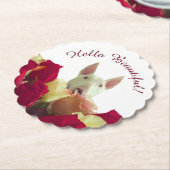 ブルテリアとバラグリーティング – Hello Beautiful ペーパーコースター (アングル)