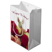 ブルテリアとバラ-ハッピーバースデー! ミディアムペーパーバッグ (正面アングル)