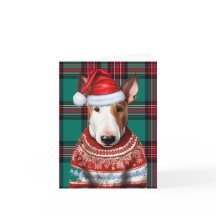 ブルテリアのクリスマスドッググリーンの格子模様クリスマス
