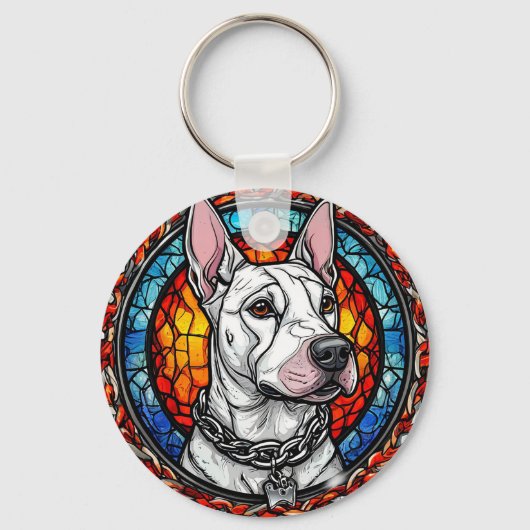 ブルテリアのモザイク犬の肖像画 愛犬家のためのグッズ キーホルダー (正面)