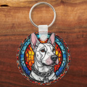 ブルテリアのモザイク犬の肖像画 愛犬家のためのグッズ キーホルダー (正面)