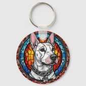 ブルテリアのモザイク犬の肖像画 愛犬家のためのグッズ キーホルダー (裏面)