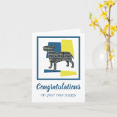 ブルテリアの子犬 おめでとうございます グリーティングカード (黄色い花)