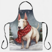 ブルテリアの犬と雪のクリスマス エプロン (正面)
