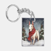 ブルテリアの犬と雪のクリスマス キーホルダー (正面左)