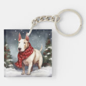ブルテリアの犬と雪のクリスマス キーホルダー (裏面)