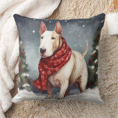 ブルテリアの犬と雪のクリスマス クッション (ブランケット)