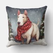 ブルテリアの犬と雪のクリスマス クッション (裏面)