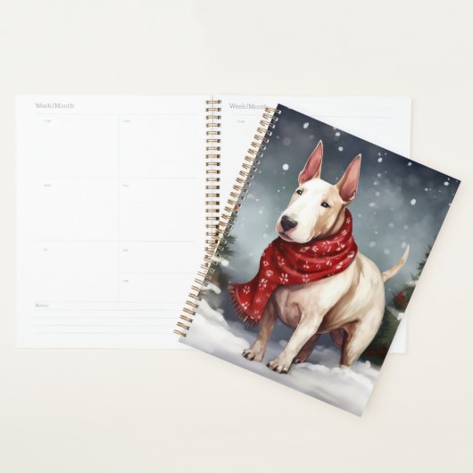 ブルテリアの犬と雪のクリスマス プランナー手帳 (ディスプレー)
