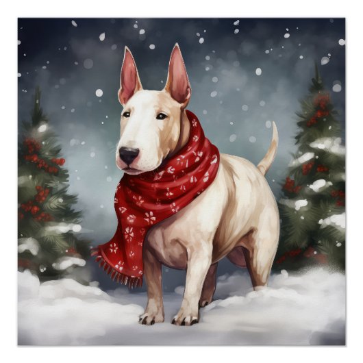 ブルテリアの犬と雪のクリスマス ポスター (正面)