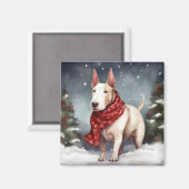 ブルテリアの犬と雪のクリスマス マグネット (正面/裏面)