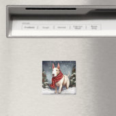 ブルテリアの犬と雪のクリスマス マグネット (インサイチュ (食洗機))