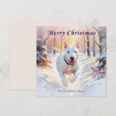 ブルテリアの犬の冬の雪のメリークリスマス シーズンカード (正面/裏面)