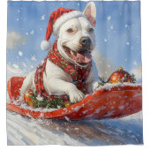 ブルテリアの犬ソリを降らせる クリスマス シャワーカーテン (正面)