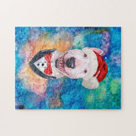 ブルテリアは犬のクリスマスを育てる ジグソーパズル (横)