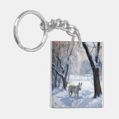 ブルテリアは雪のクリスマスを許した キーホルダー (正面左)