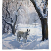 ブルテリアは雪のクリスマスを許した シャワーカーテン (正面)