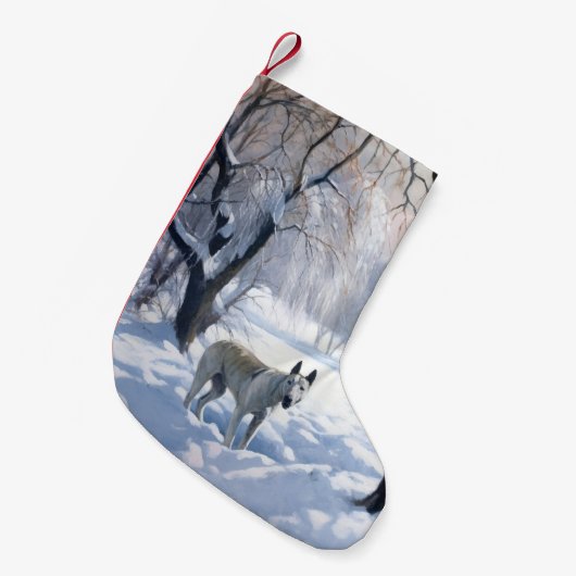 ブルテリアは雪のクリスマスを許した スモールクリスマスストッキング (正面 (吊り時))