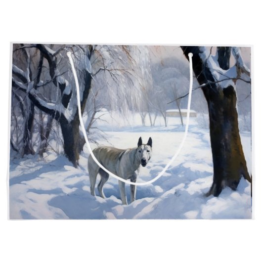 ブルテリアは雪のクリスマスを許した ラージペーパーバッグ (裏面)