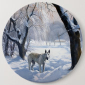 ブルテリアは雪のクリスマスを許した 缶バッジ (正面)