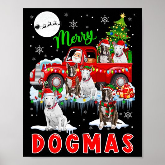ブルテリアを運ぶサンタの犬のクリスマス ポスター (正面)