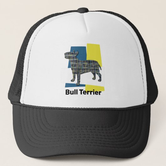 ブルテリアイングリッシュドッグシルエットトリカラーグリッド キャップ (正面)